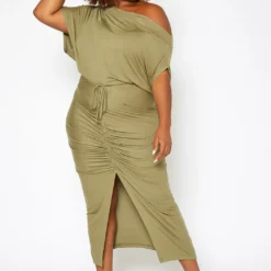 Asoph Plus Size Centered Drawstring Hem Maxi Skirt