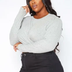 Asoph Plus Size Overlapping Twist Hem Long Sleeve Crop Top 7 Asoph Plus Size Overlapping Twist Hem Long Sleeve Crop Top -Radiant Drape Sales 2017181 107 2