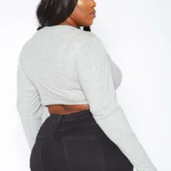 Asoph Plus Size Overlapping Twist Hem Long Sleeve Crop Top 8 Asoph Plus Size Overlapping Twist Hem Long Sleeve Crop Top -Radiant Drape Sales 2017181 107 3