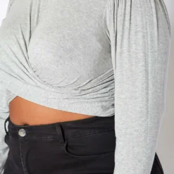 Asoph Plus Size Overlapping Twist Hem Long Sleeve Crop Top 9 Asoph Plus Size Overlapping Twist Hem Long Sleeve Crop Top -Radiant Drape Sales 2017181 107 4
