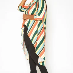 Asoph Plus Size Multi Color Striped High Low Collar Top -Radiant Drape Sales 2017211 128 1