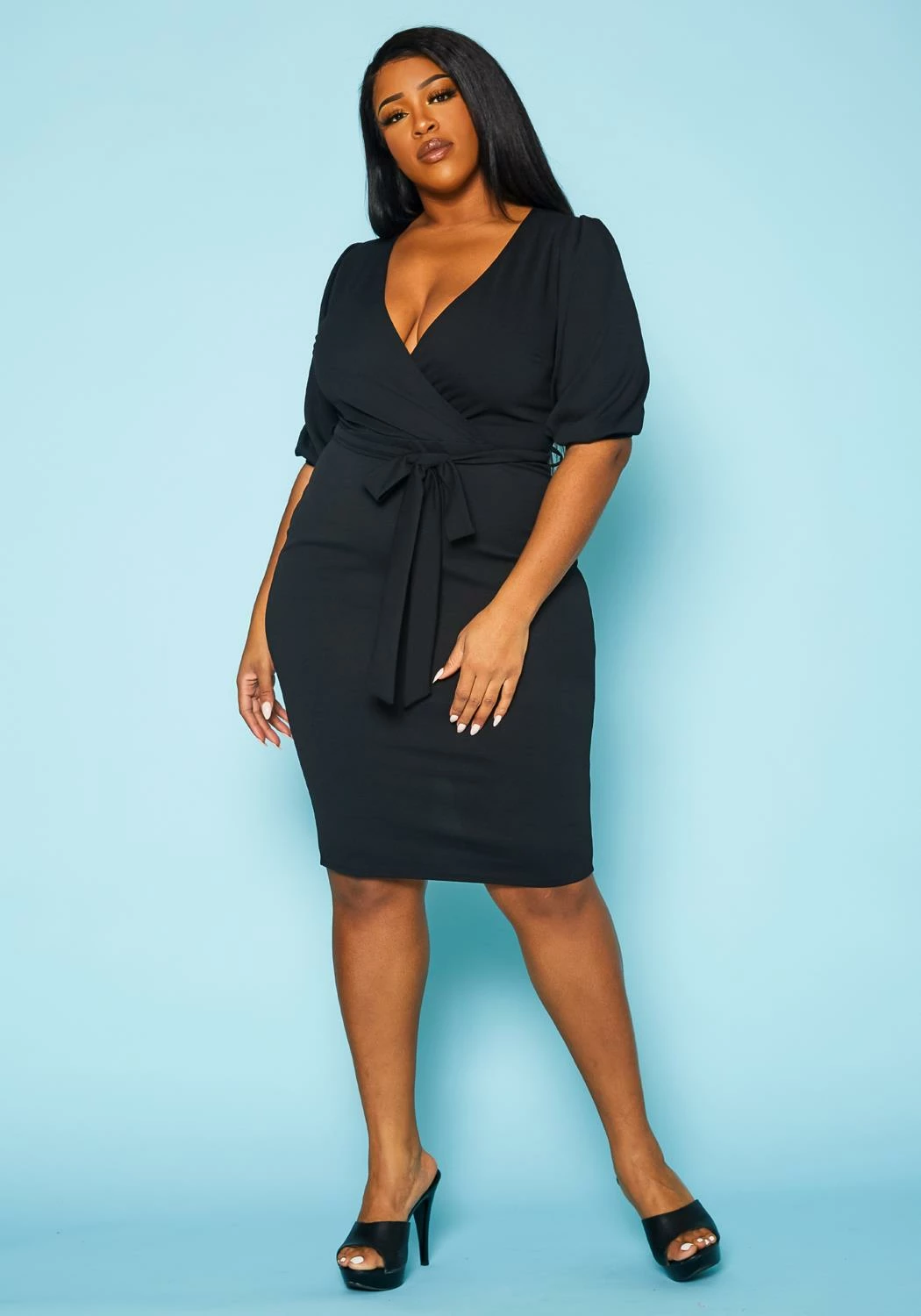 Plus Size V Neck Wrap Bodycon Mini Dress 2 Plus Size V Neck Wrap Bodycon Mini Dress - Image 2