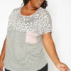 Asoph Plus Size Print Splice Crew Neck Tee Shirt