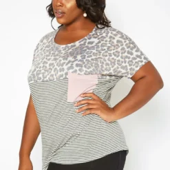 Asoph Plus Size Print Splice Crew Neck Tee Shirt -Radiant Drape Sales 2017375 107 2