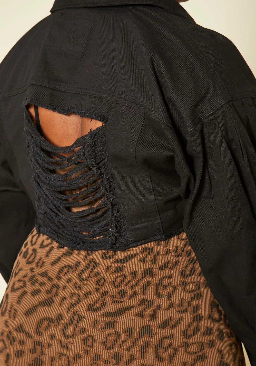 Plus Size Back Distressed Crop Denim Jacket 5 Plus Size Back Distressed Crop Denim Jacket - Image 5