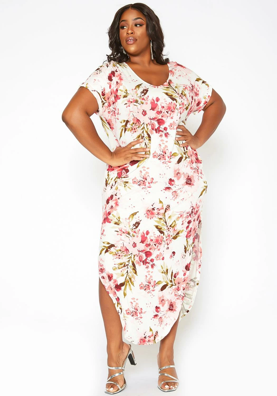 Asoph Plus Size Spring Floral Print Tee Shirt Maxi Dress 2 Asoph Plus Size Spring Floral Print Tee Shirt Maxi Dress - Image 2
