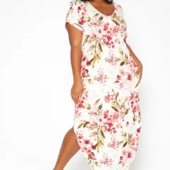 Asoph Plus Size Spring Floral Print Tee Shirt Maxi Dress