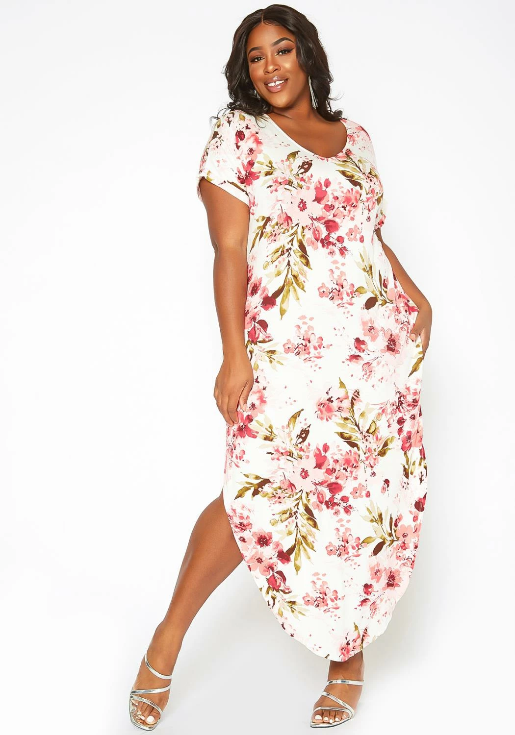 Asoph Plus Size Spring Floral Print Tee Shirt Maxi Dress 1 Asoph Plus Size Spring Floral Print Tee Shirt Maxi Dress