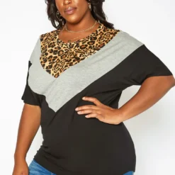 Asoph Plus Size Leopard Chevron Splice Tee Shirt -Radiant Drape Sales 2017431 106 2