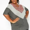 Asoph Plus Size Pink Leopard Chevron Splice Tee Shirt