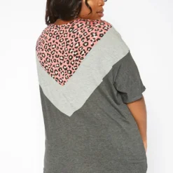 Asoph Plus Size Pink Leopard Chevron Splice Tee Shirt -Radiant Drape Sales 2017432 102 2