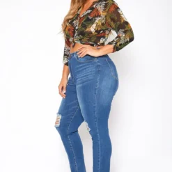 Asoph Plus Size Distressed Blue Wash High Waist Skinny Denim Jeans -Radiant Drape Sales 2017458 185 2