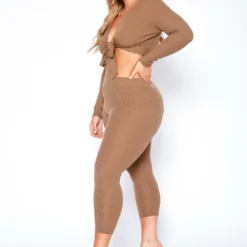 Asoph Plus Size Ribbed Knit Tie Front Crop Top & Legging Set -Radiant Drape Sales 2017468 190 2