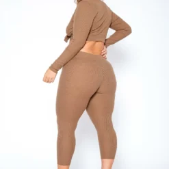 Asoph Plus Size Ribbed Knit Tie Front Crop Top & Legging Set -Radiant Drape Sales 2017468 190 3