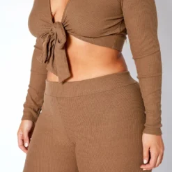 Asoph Plus Size Ribbed Knit Tie Front Crop Top & Legging Set -Radiant Drape Sales 2017468 190 4