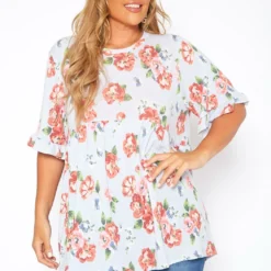 Asoph Plus Size Floral Print Relaxed Fit Tee Shirt