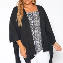 Asoph Plus Size Ribbed Knit Kimono Cardigan