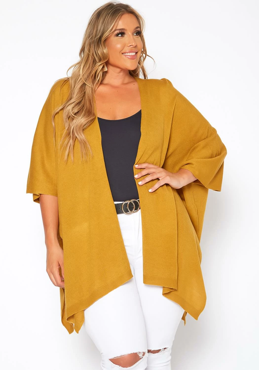 Asoph Plus Size Ribbed Knit Kimono Cardigan 2 Asoph Plus Size Ribbed Knit Kimono Cardigan - Image 2