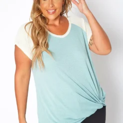 Asoph Plus Size Waffle Knit Baseball Sleeve Tee Shirt