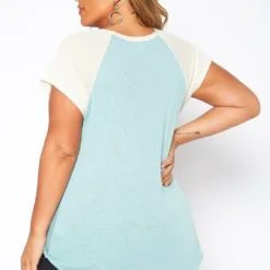Asoph Plus Size Waffle Knit Baseball Sleeve Tee Shirt -Radiant Drape Sales 2017585 003 3