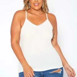 Asoph Plus Size Lace Trim Cami Top