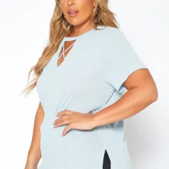 Asoph Plus Size Waffle Knit Crew Neck Tee Shirt -Radiant Drape Sales 2017587 003 1