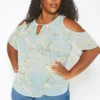 Asoph Plus Size Floral Print Cold Shoulder Top