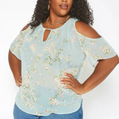 Asoph Plus Size Floral Print Cold Shoulder Top