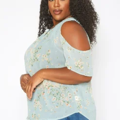Asoph Plus Size Floral Print Cold Shoulder Top -Radiant Drape Sales 2017619 003 2