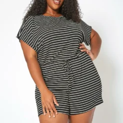 Asoph Plus Size Striped Relaxed Fit Romper