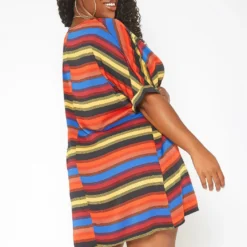 Asoph Plus Size Multi Color Striped Tee Shirt Mini Dress -Radiant Drape Sales 2017674 128 3