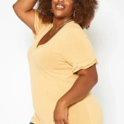Asoph Plus Size Ruffle Trim V Neck Tee Shirt -Radiant Drape Sales 2017777 159 2
