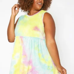 Asoph Plus Size Tie Dye Sleeveless Flare Blouse