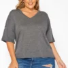 Asoph Plus Size Comfy Knit V Neck Tee Shirt