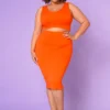 Asoph Plus Size Basic Tank Crop Top & Midi Skirt Set