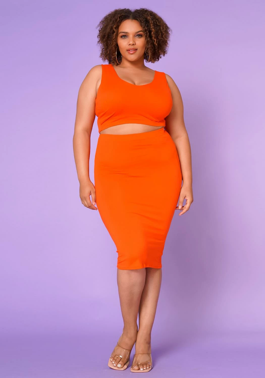 Asoph Plus Size Basic Tank Crop Top & Midi Skirt Set 3 Asoph Plus Size Basic Tank Crop Top & Midi Skirt Set - Image 3