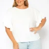 Asoph Plus Size Ruffle Trim Short Sleeve Top