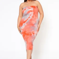 Plus Size Tie Dye Tube Midi Dress