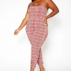Asoph Plus Size Greek Key Print Cami Jumpsuit