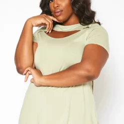 Asoph Plus Size Cut Out Front Tee Shirt