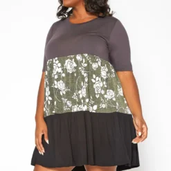 Asoph Plus Size Rose Floral Color Block Mini Dress -Radiant Drape Sales 2017928 125 2