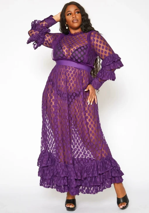 Asoph Plus Size Polka Dot Mesh Flare Maxi Dress -Radiant Drape Sales 2017938 145 1