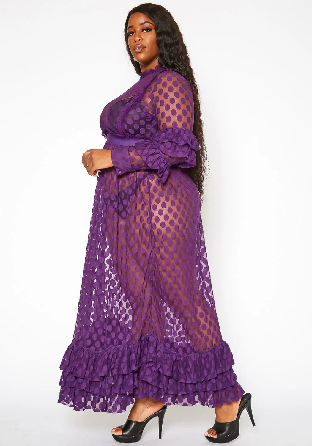 Asoph Plus Size Polka Dot Mesh Flare Maxi Dress 3 Asoph Plus Size Polka Dot Mesh Flare Maxi Dress - Image 3