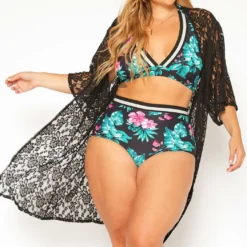 Asoph Plus Size Floral Lace Kimono Cardigan