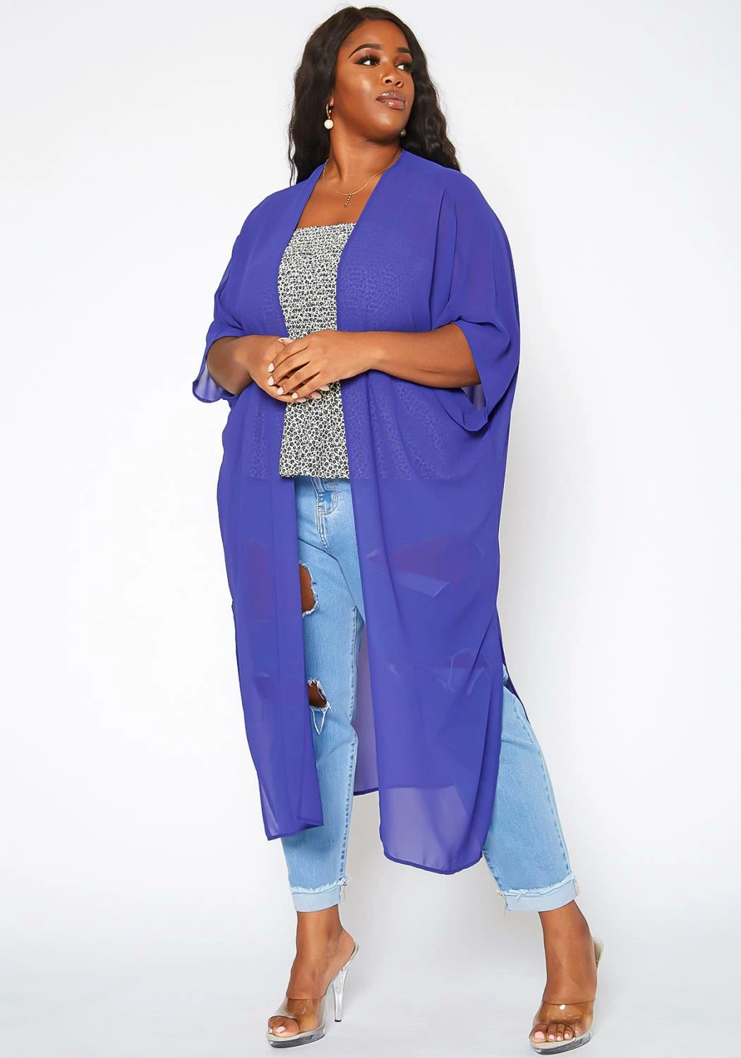 Asoph Plus Size Sheer Open Front Kimono Cardigan 2 Asoph Plus Size Sheer Open Front Kimono Cardigan - Image 2