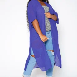 Asoph Plus Size Sheer Open Front Kimono Cardigan