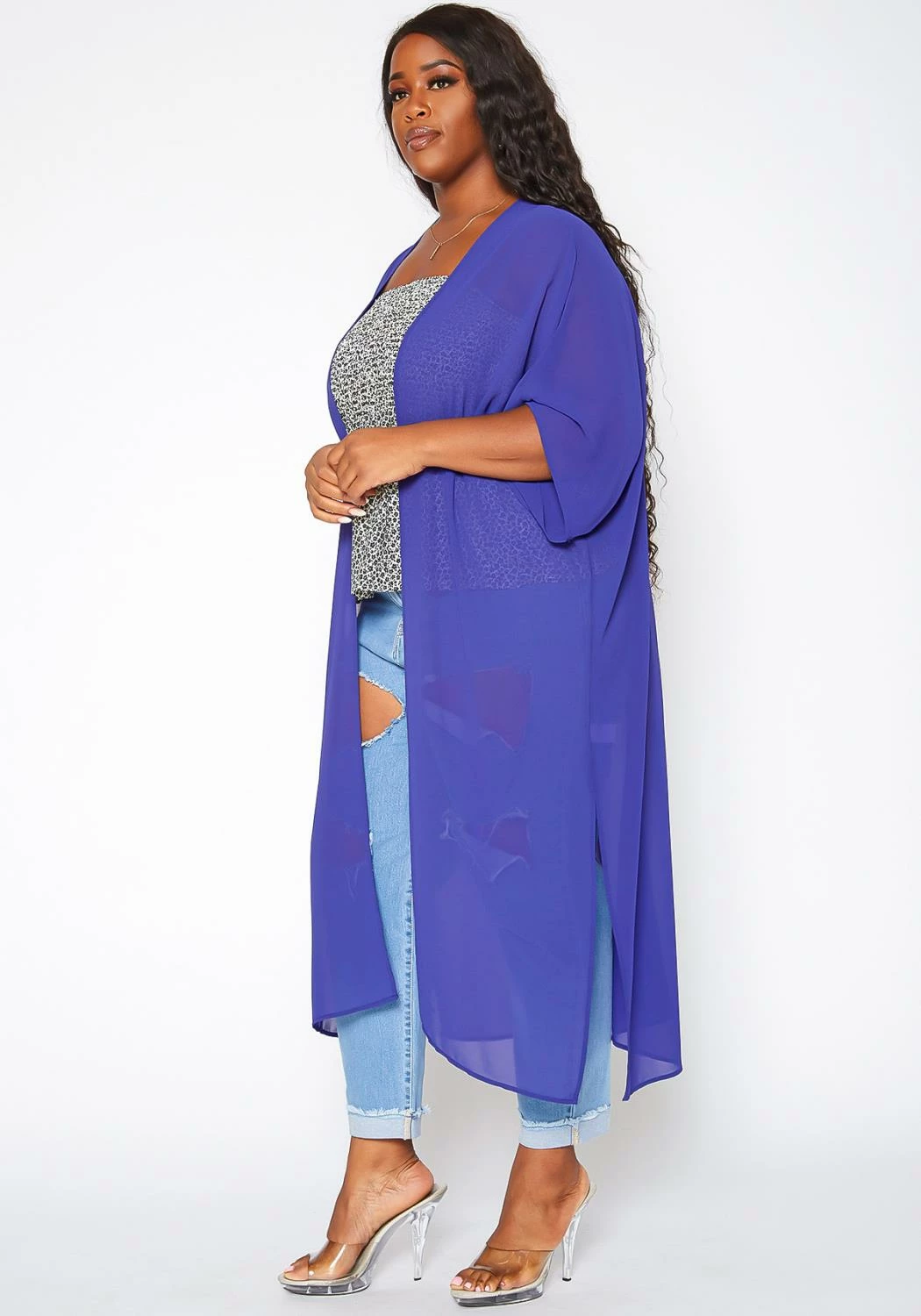 Asoph Plus Size Sheer Open Front Kimono Cardigan 3 Asoph Plus Size Sheer Open Front Kimono Cardigan - Image 3