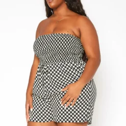 Asoph Plus Size Checker Dotted Print Tube Romper 7 Asoph Plus Size Checker Dotted Print Tube Romper -Radiant Drape Sales 2018033 001 1