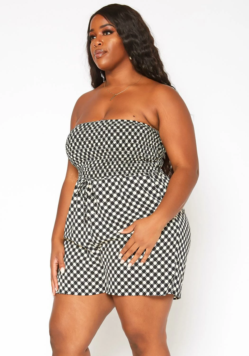 Asoph Plus Size Checker Dotted Print Tube Romper 3 Asoph Plus Size Checker Dotted Print Tube Romper - Image 3