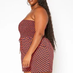 Asoph Plus Size Checker Dotted Print Tube Romper -Radiant Drape Sales 2018033 110 1